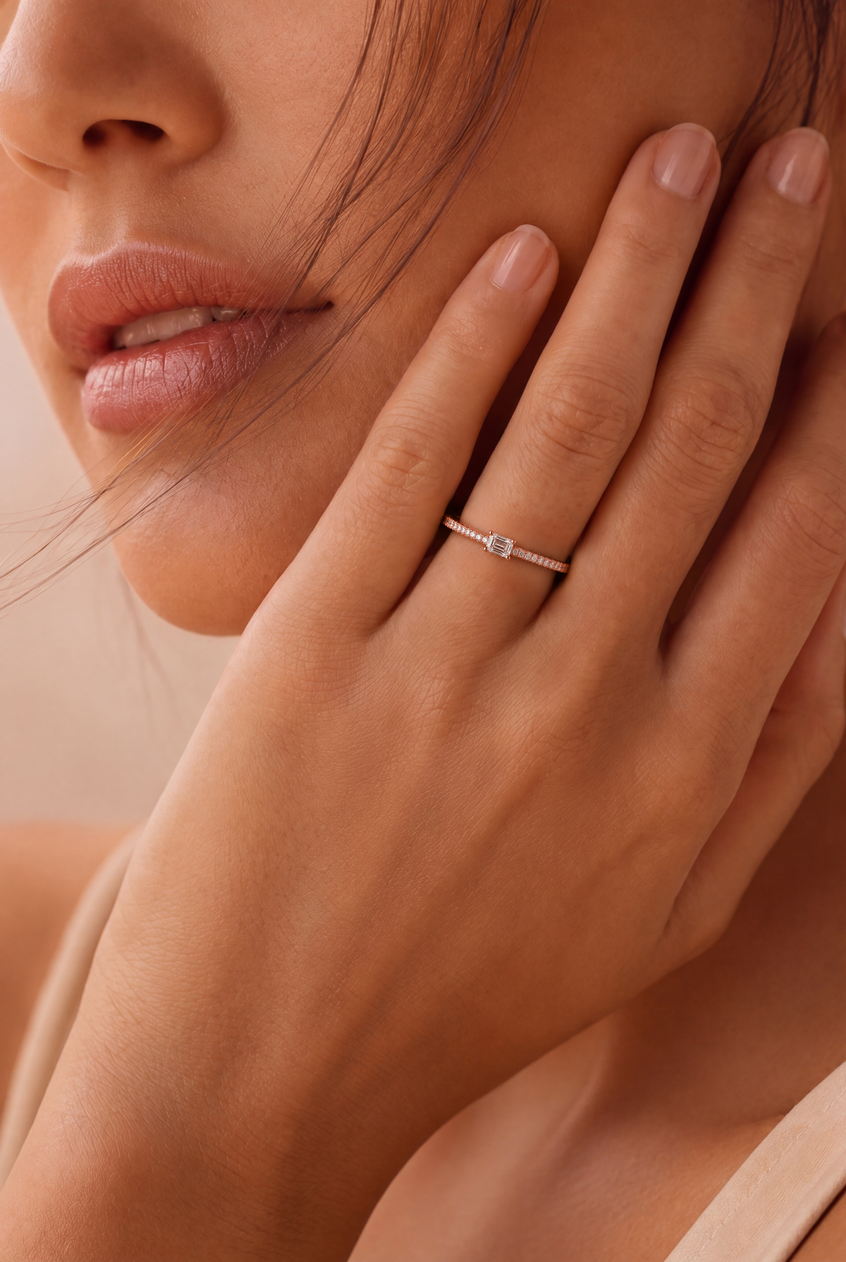 Baguette Stackable Ring Rose Gold by Clair de Lune
