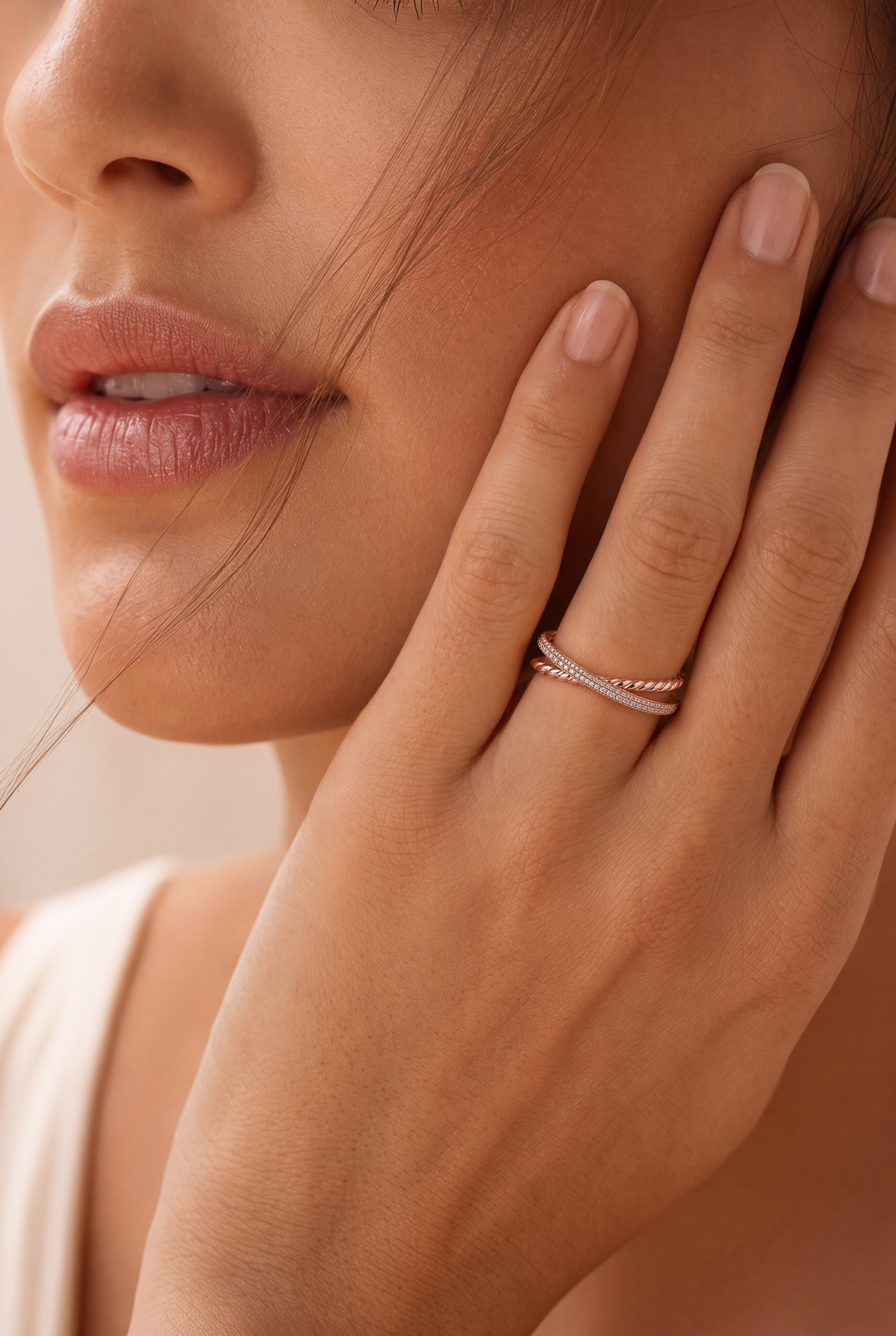 Twist Pave Stack Ring Rose Gold by Clair de Lune