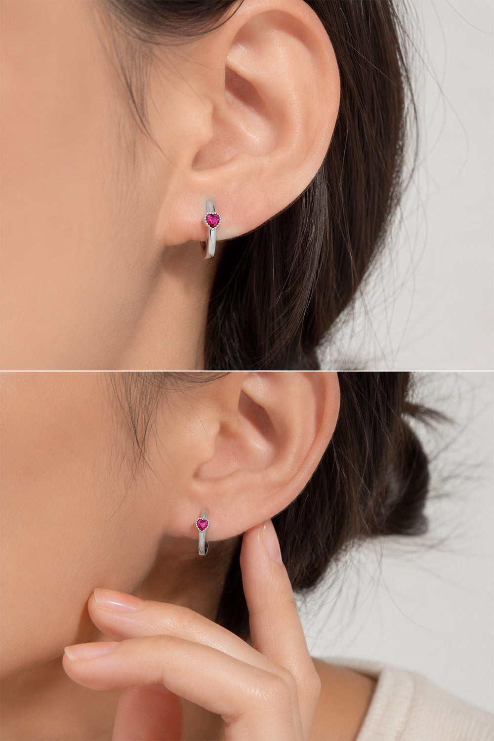 Ruby Heart Hoop Earrings Silver