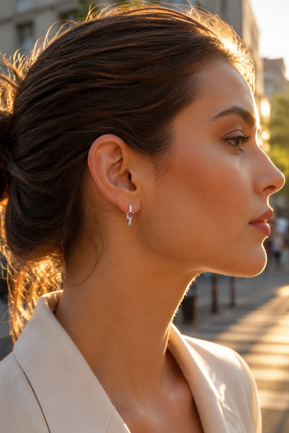 Ruby Heart Hoop Earrings Silver