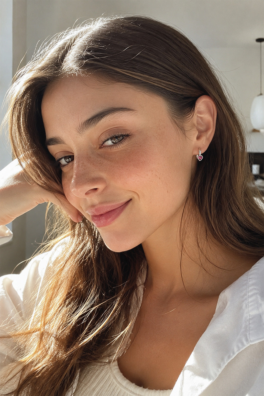 Ruby Heart Hoop Earrings Silver