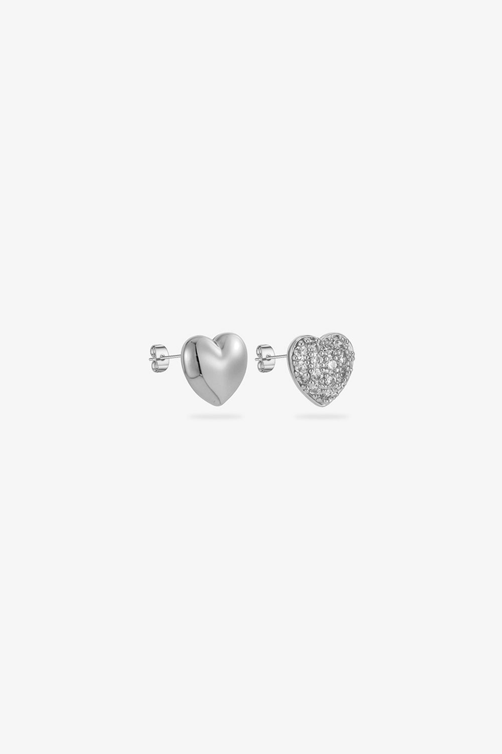 Contrast Heart Stud Earrings Silver