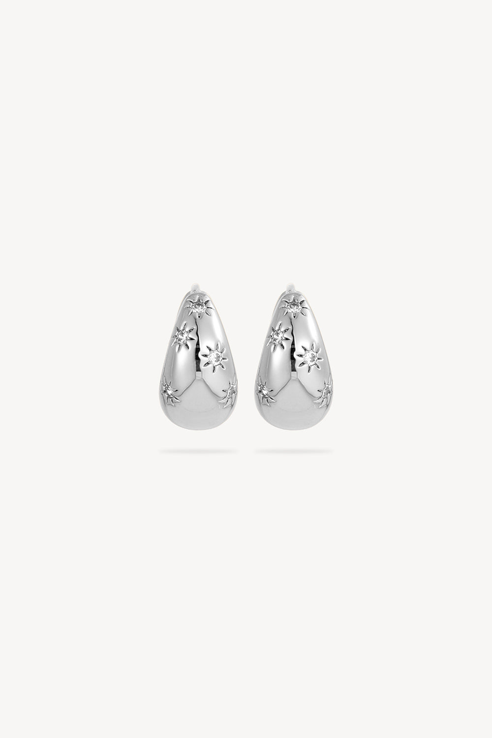 Star Engraved Teardrop Earrings Silver