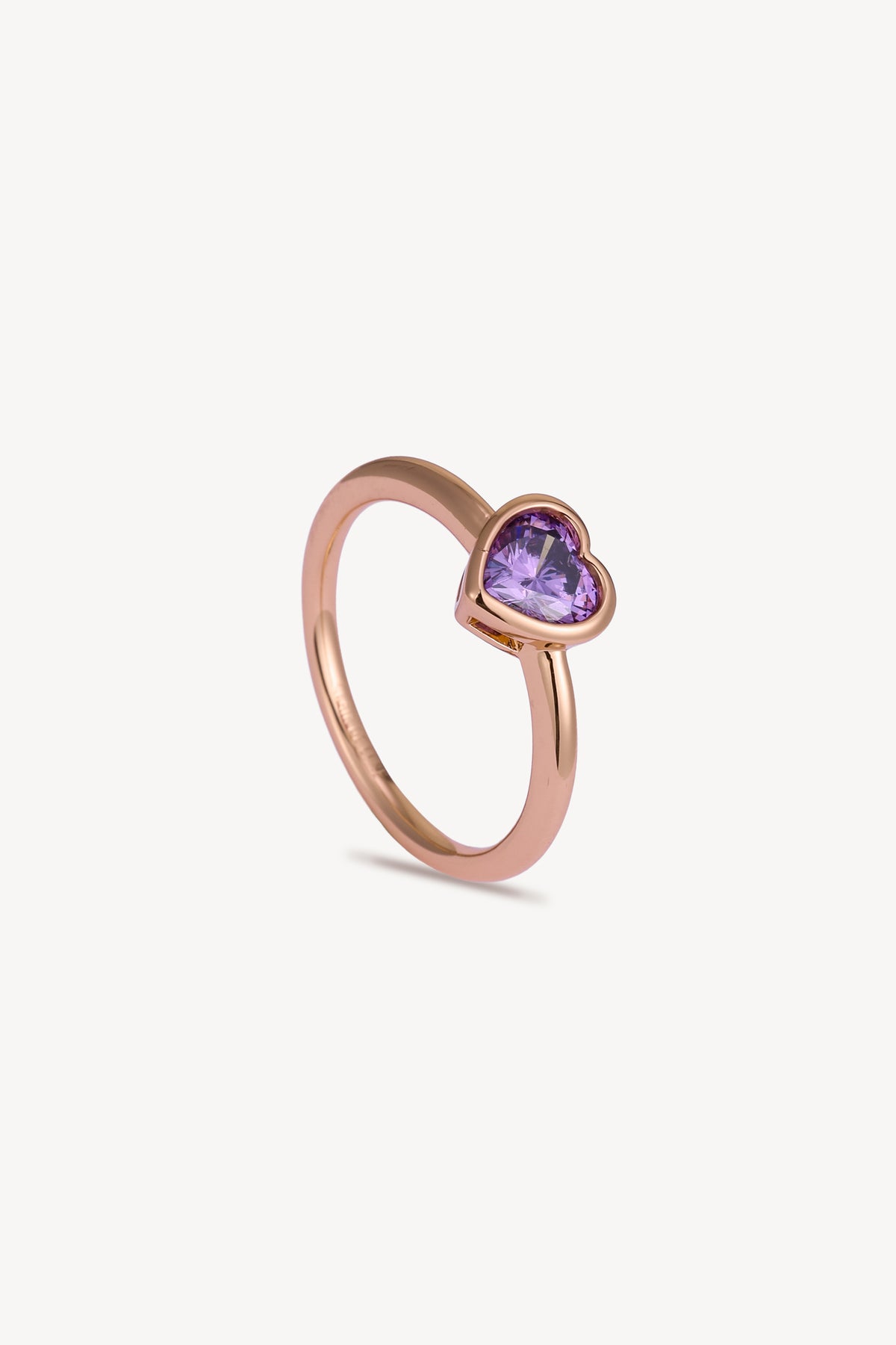 Purple Heart Solitaire Ring Rose Gold by Clair de Lune