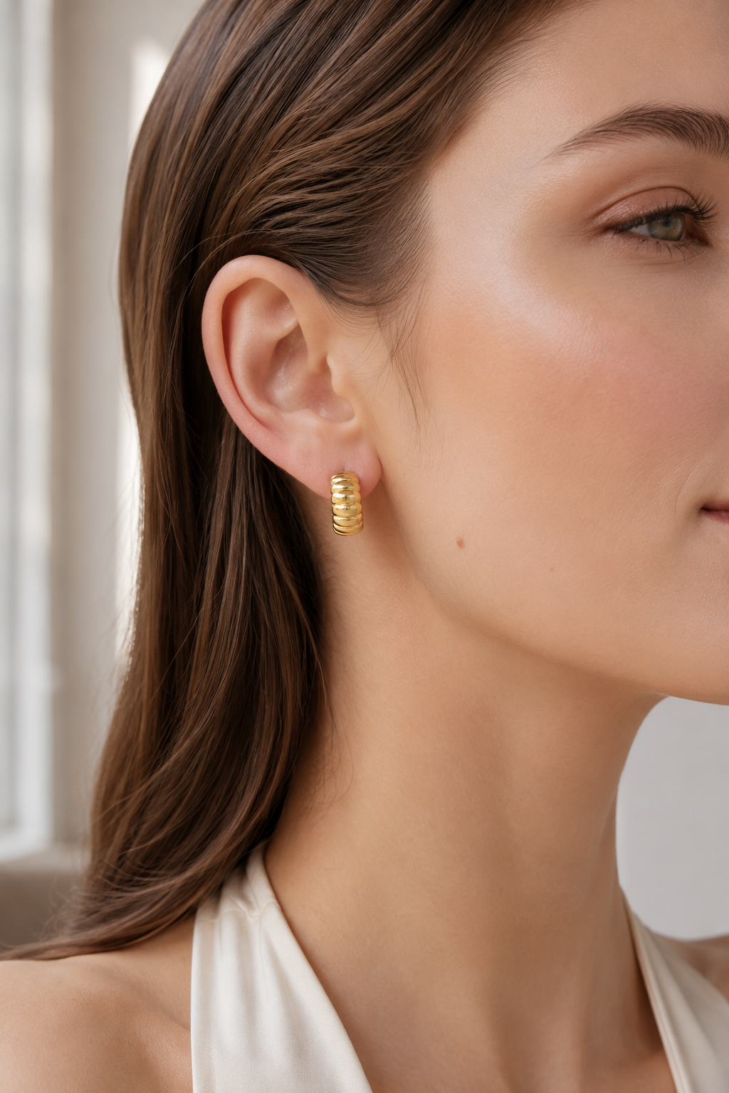 Ribbed Hoops Gold