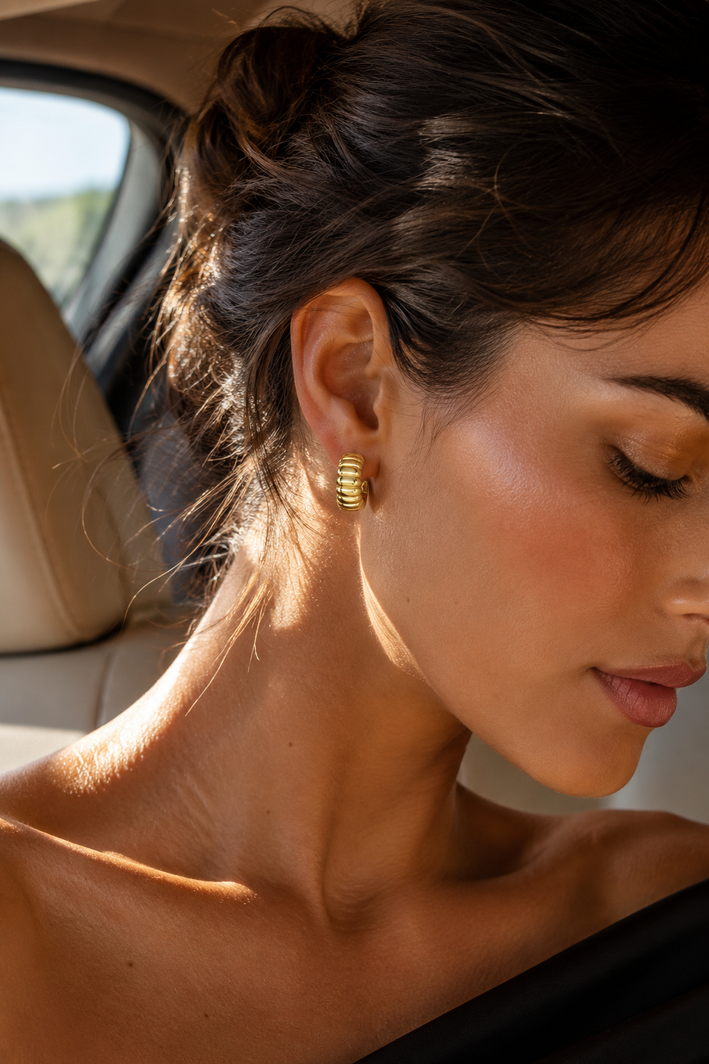 Ribbed Hoops Gold