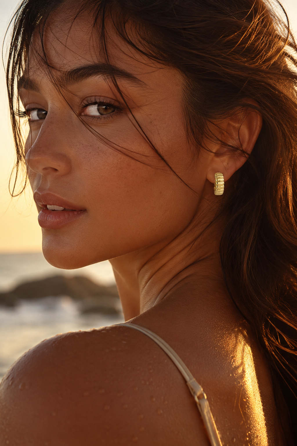 Ribbed Hoops Gold