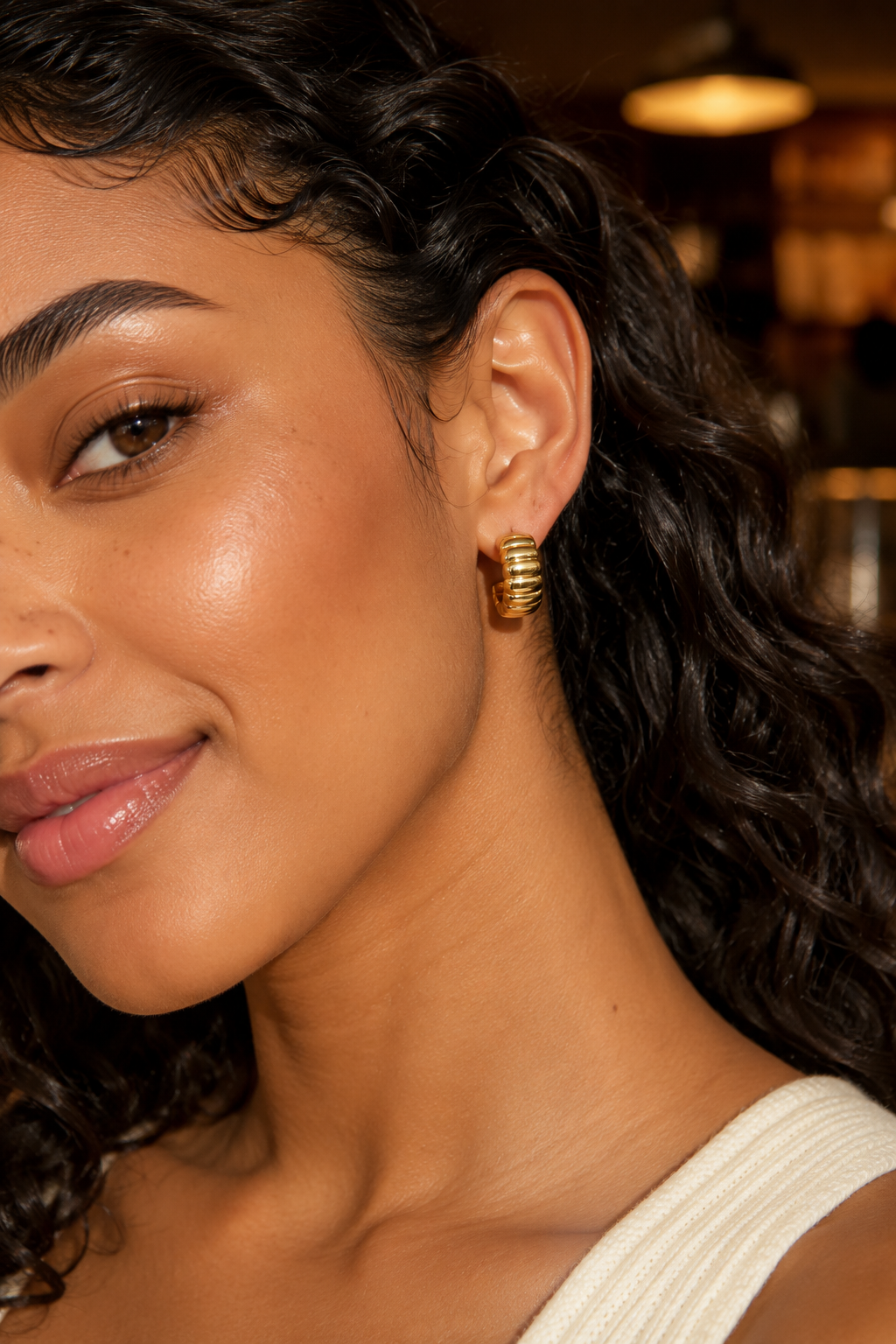 Ribbed Hoops Gold
