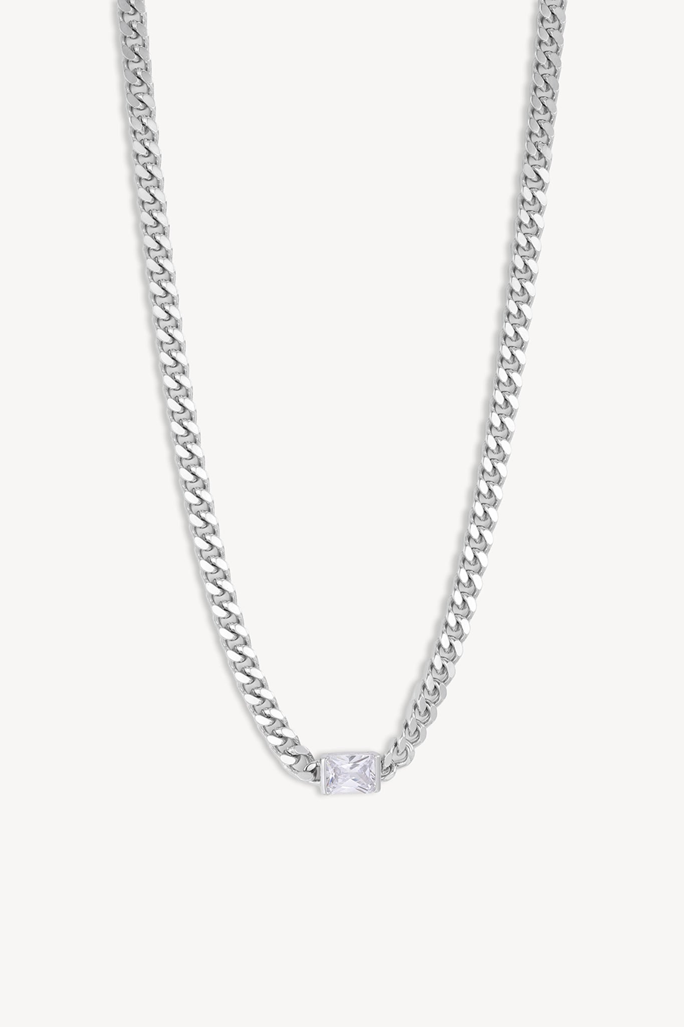 Solitaire Curb Necklace Silver