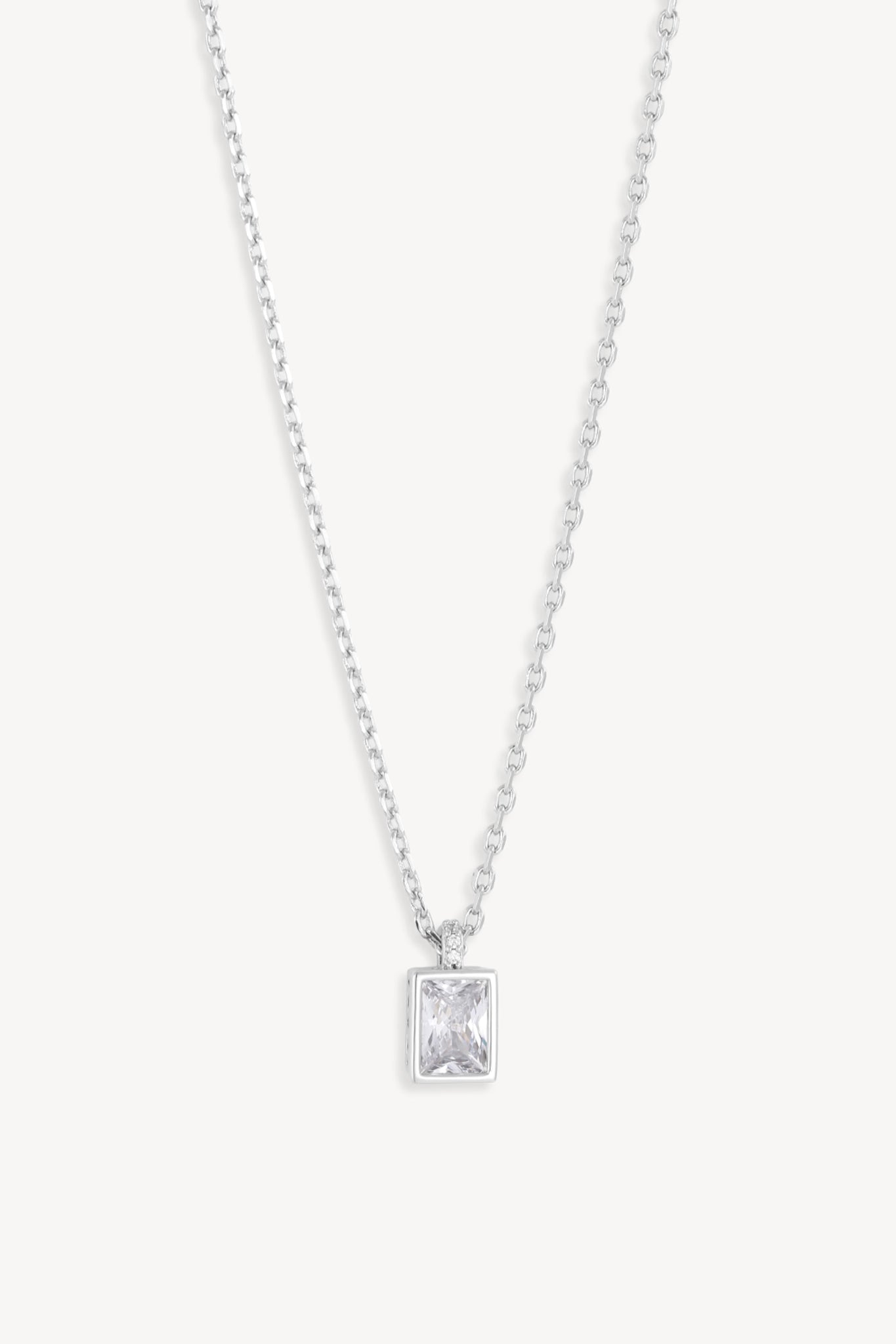 Square Solitaire Necklace Silver