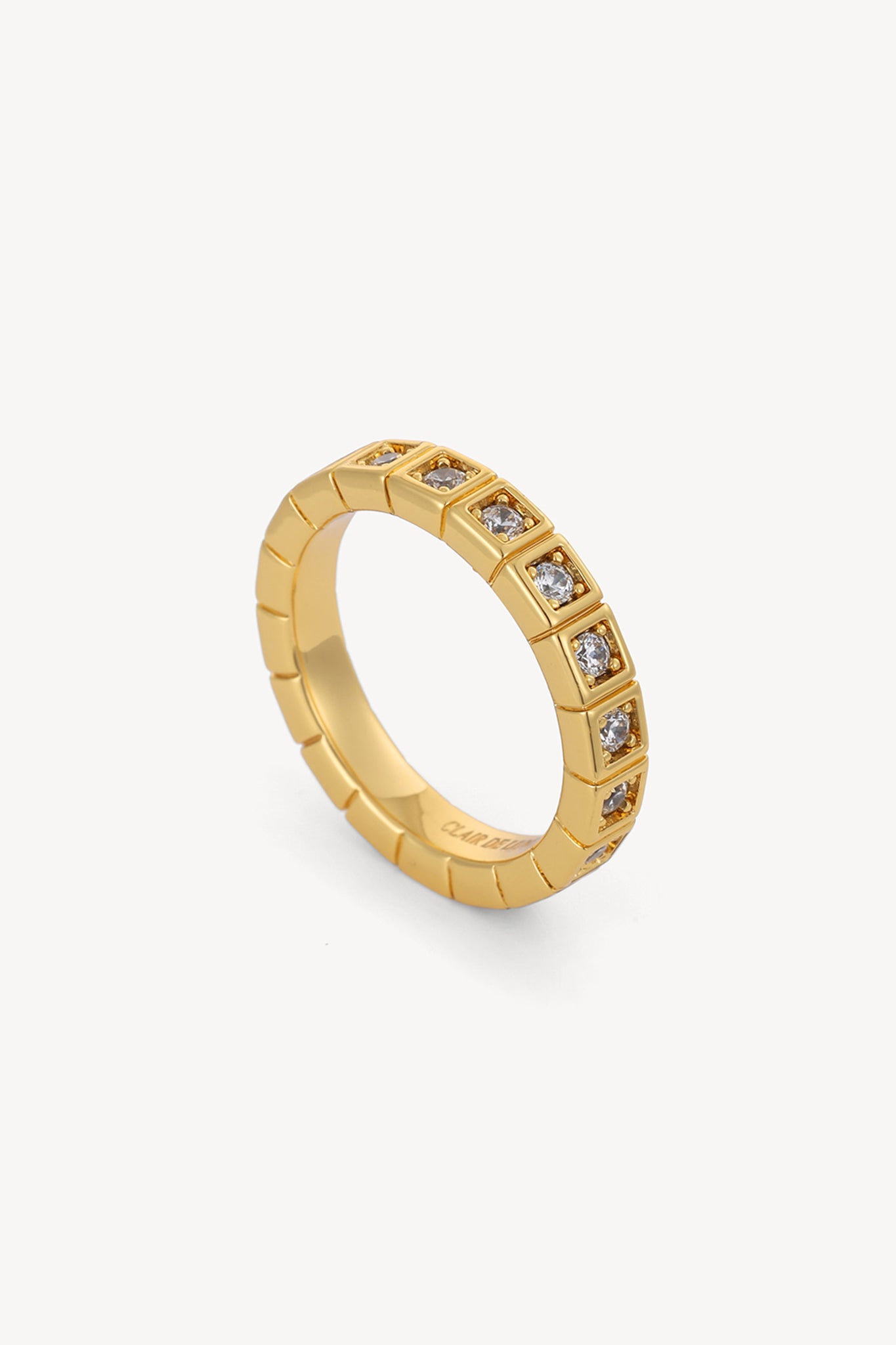 Square Crystal Band Ring Gold