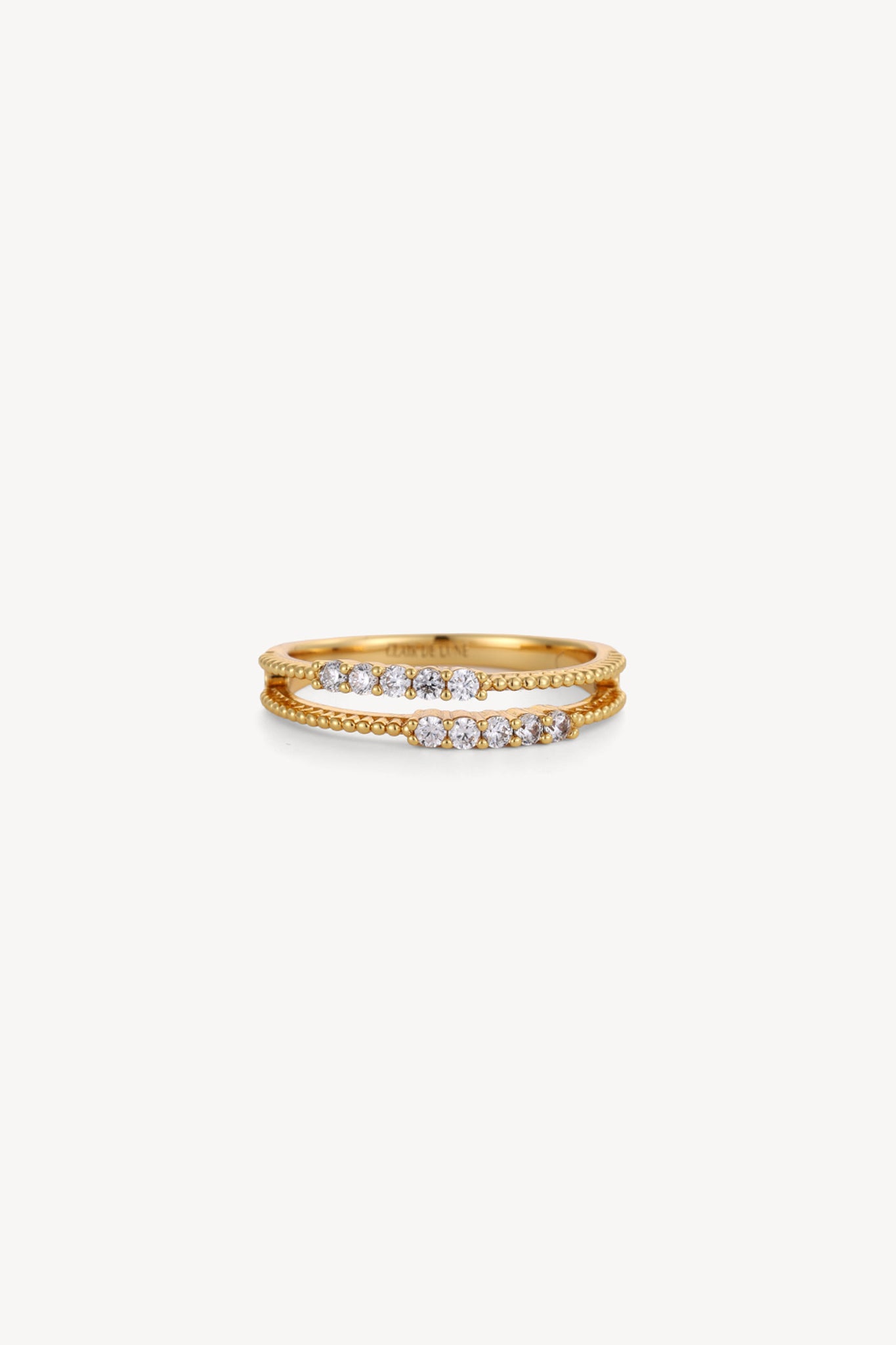 Dual Band Crystal Ring Gold