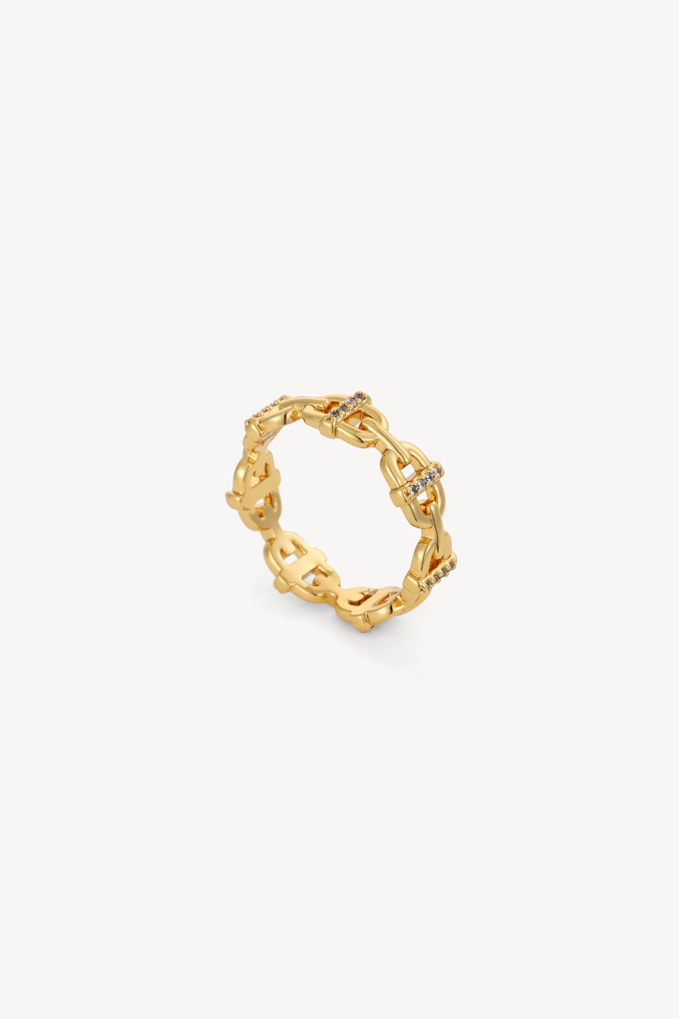 Chain Link Zircon Ring Gold