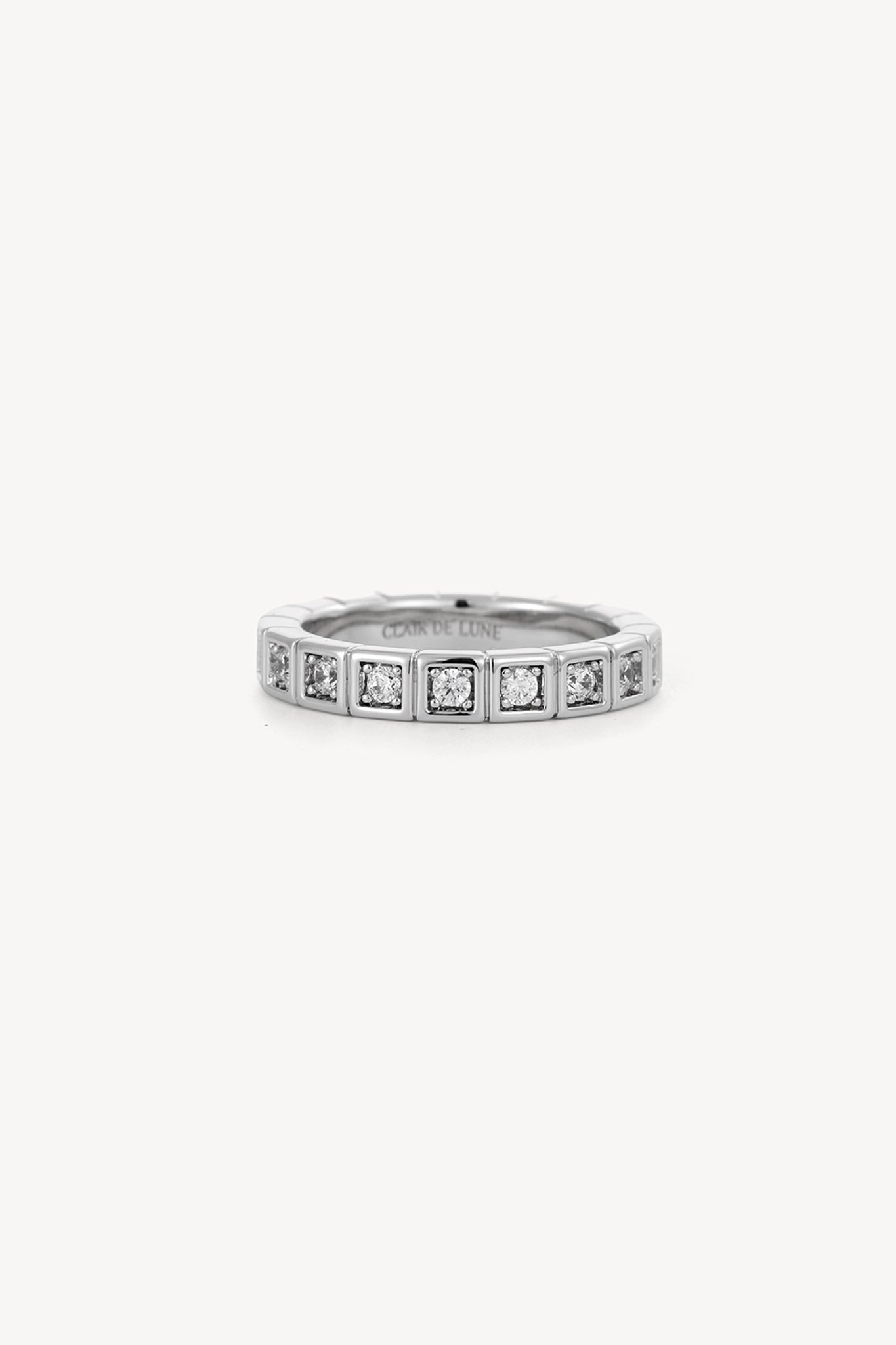 Square Crystal Band Ring Silver