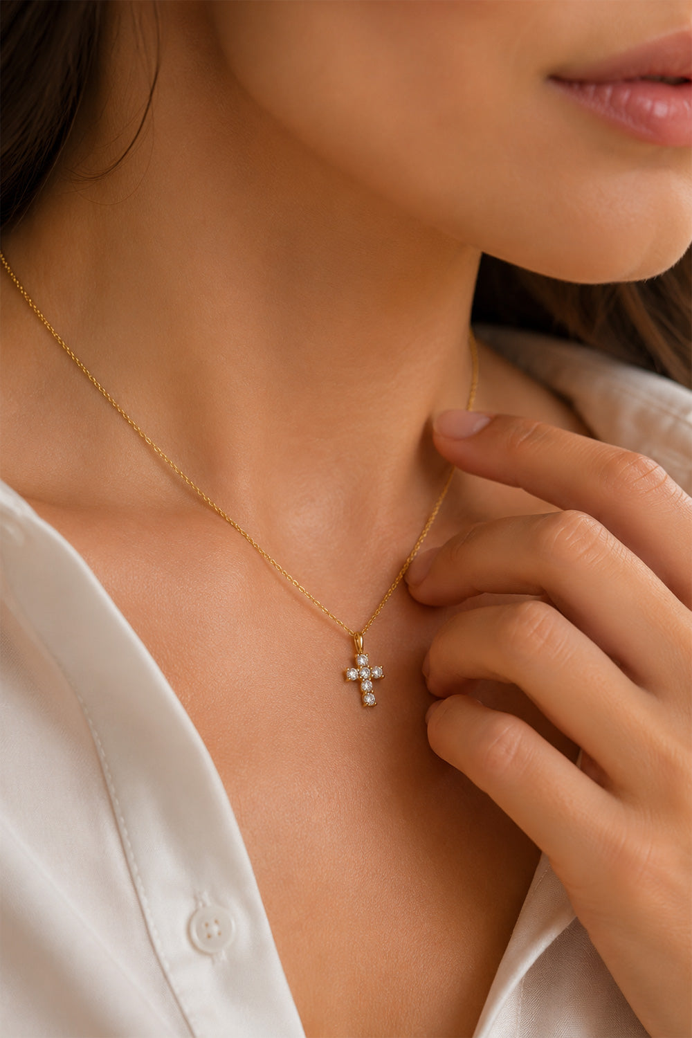 Lumen Cross Necklace Gold