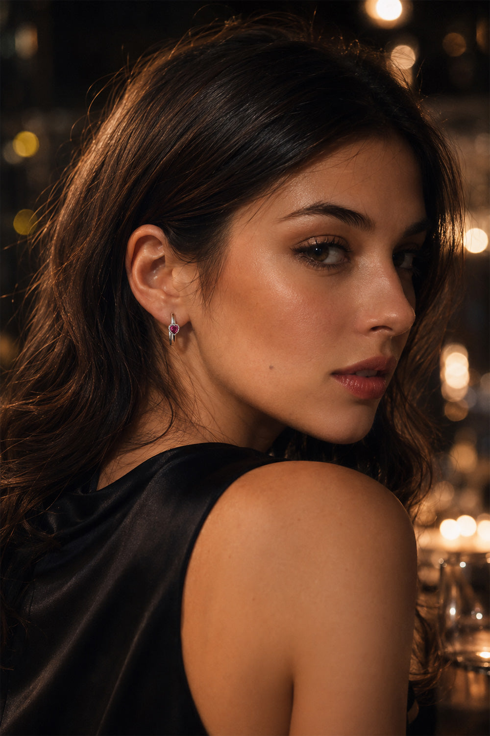 Ruby Heart Hoop Earrings  Silver