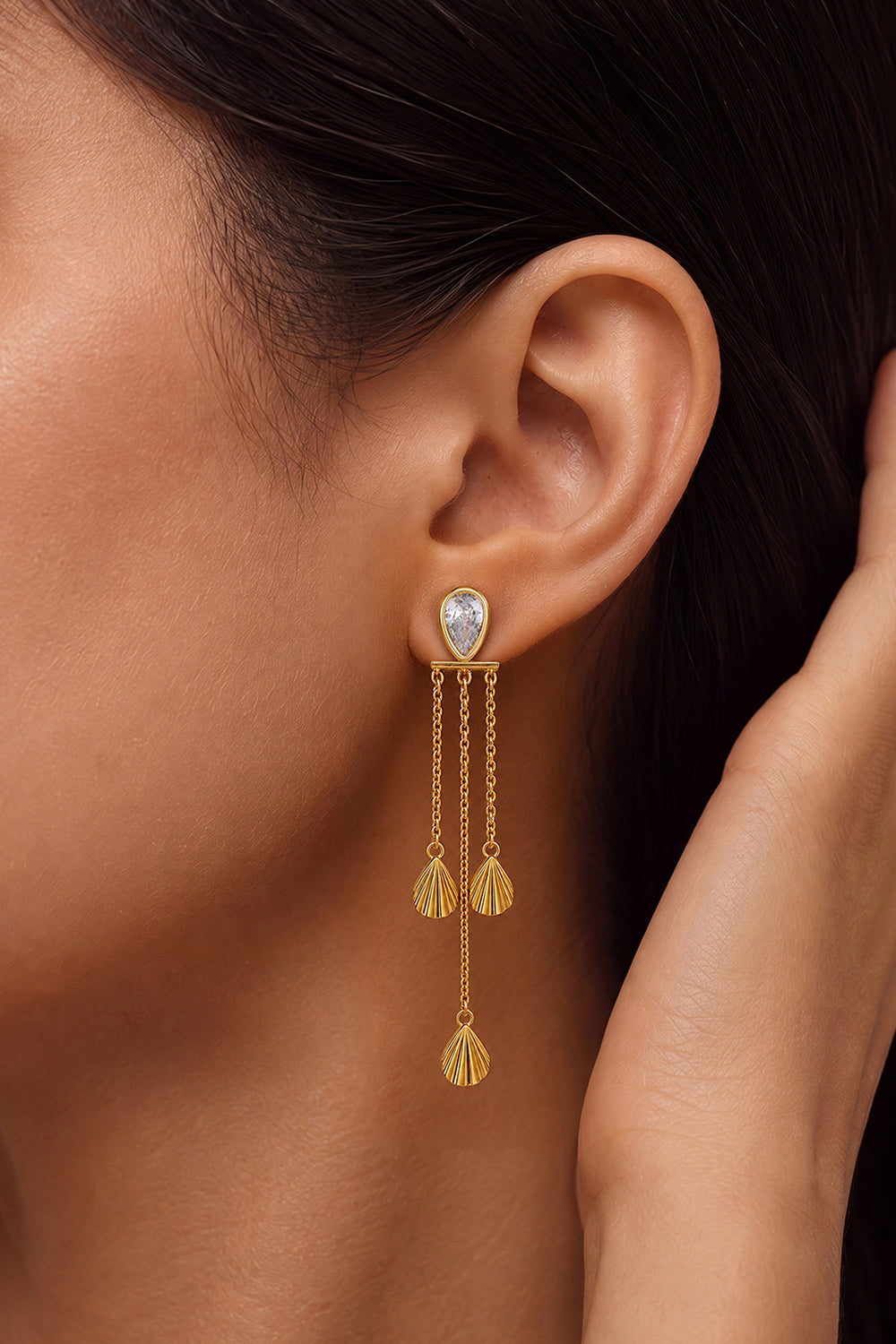 Fan Chain Drop Gold – gold plated drop earrings jewellery