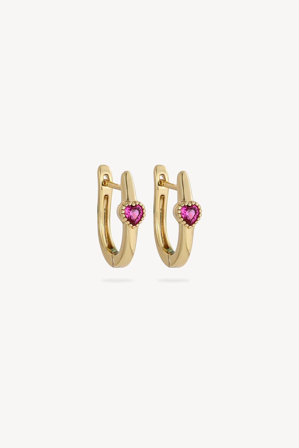 Ruby Heart Hoop Earrings Gold