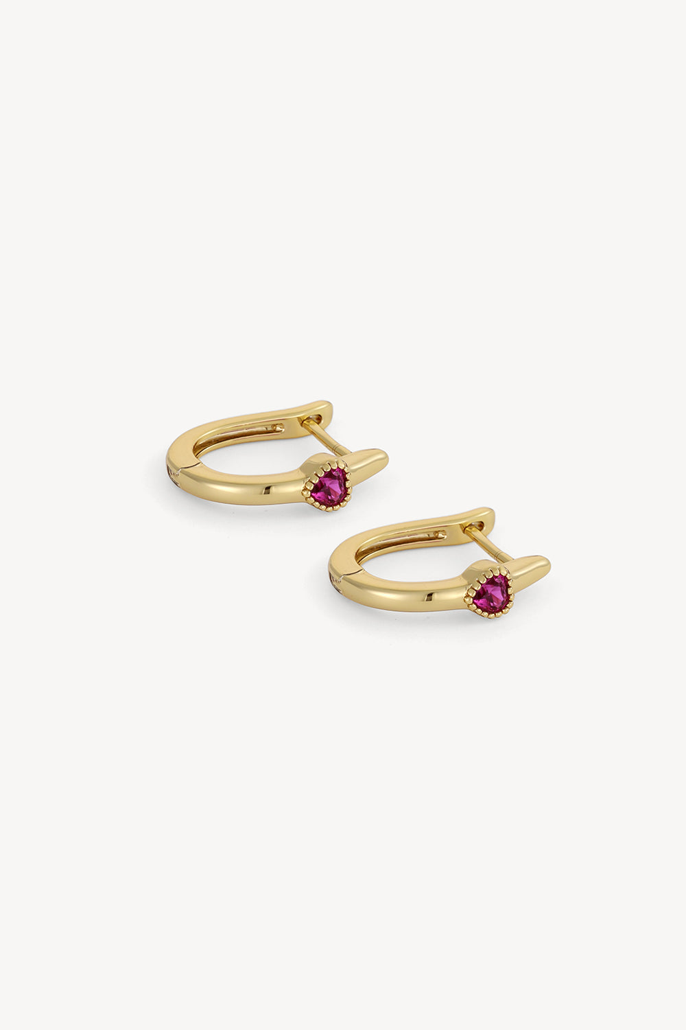 Ruby Heart Hoop Earrings Gold