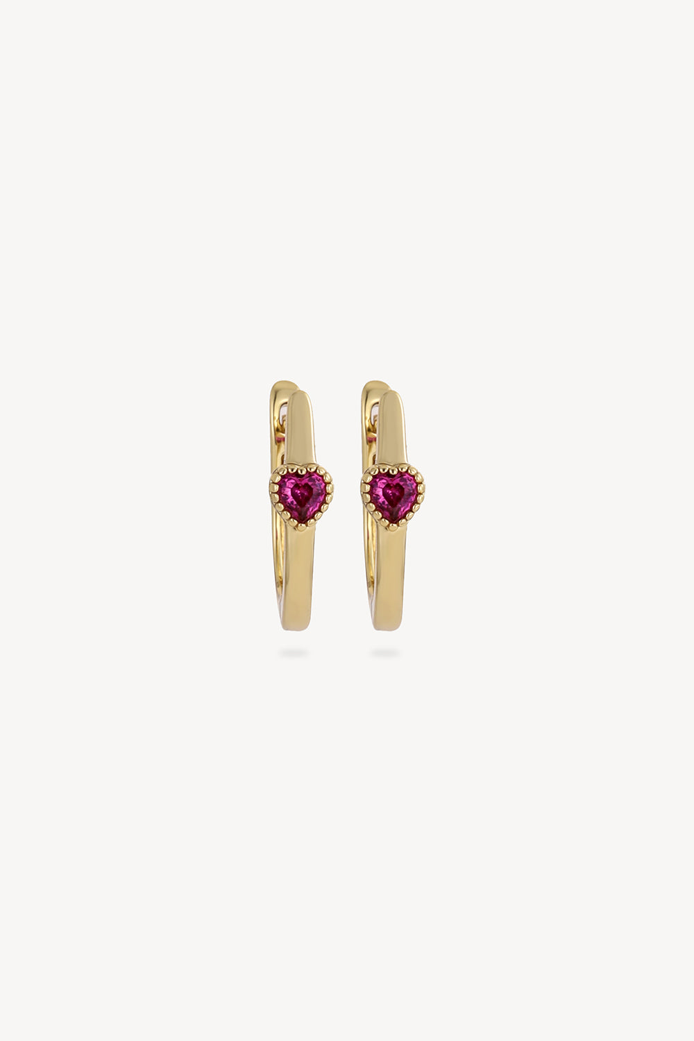 Ruby Heart Hoop Earrings Gold