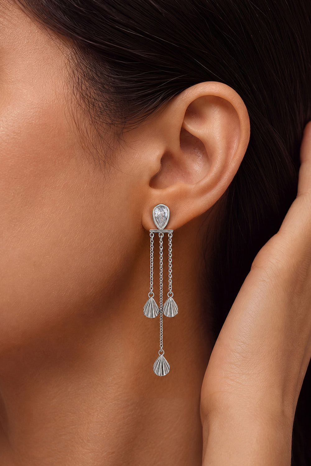 Fan Chain Drop Silver – silver-colour chain drop earrings jewellery