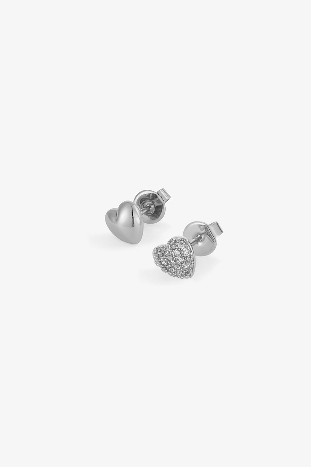 Contrast Heart Stud Earrings Silver