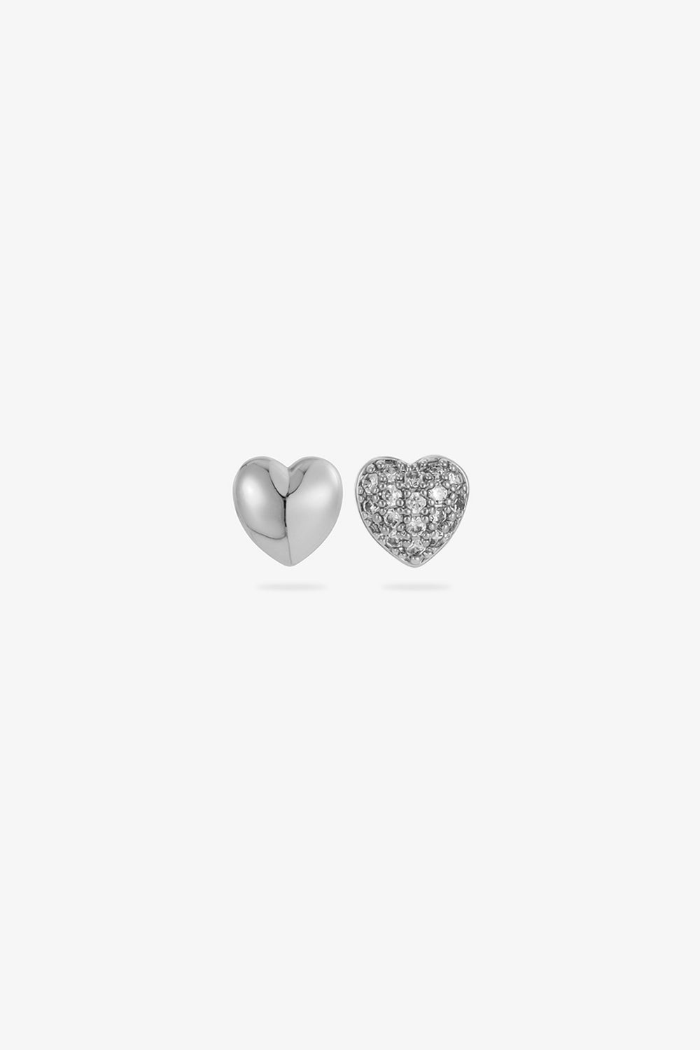 Contrast Heart Stud Earrings Silver