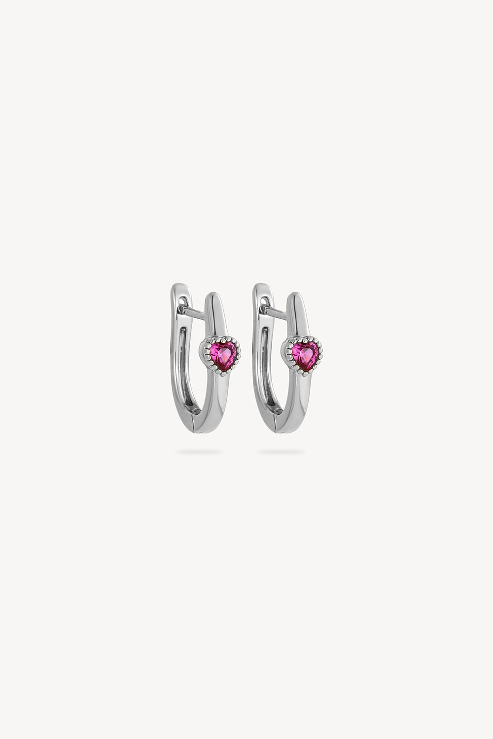 Ruby Heart Hoop Earrings  Silver