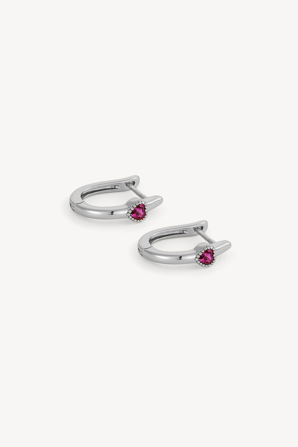 Ruby Heart Hoop Earrings  Silver