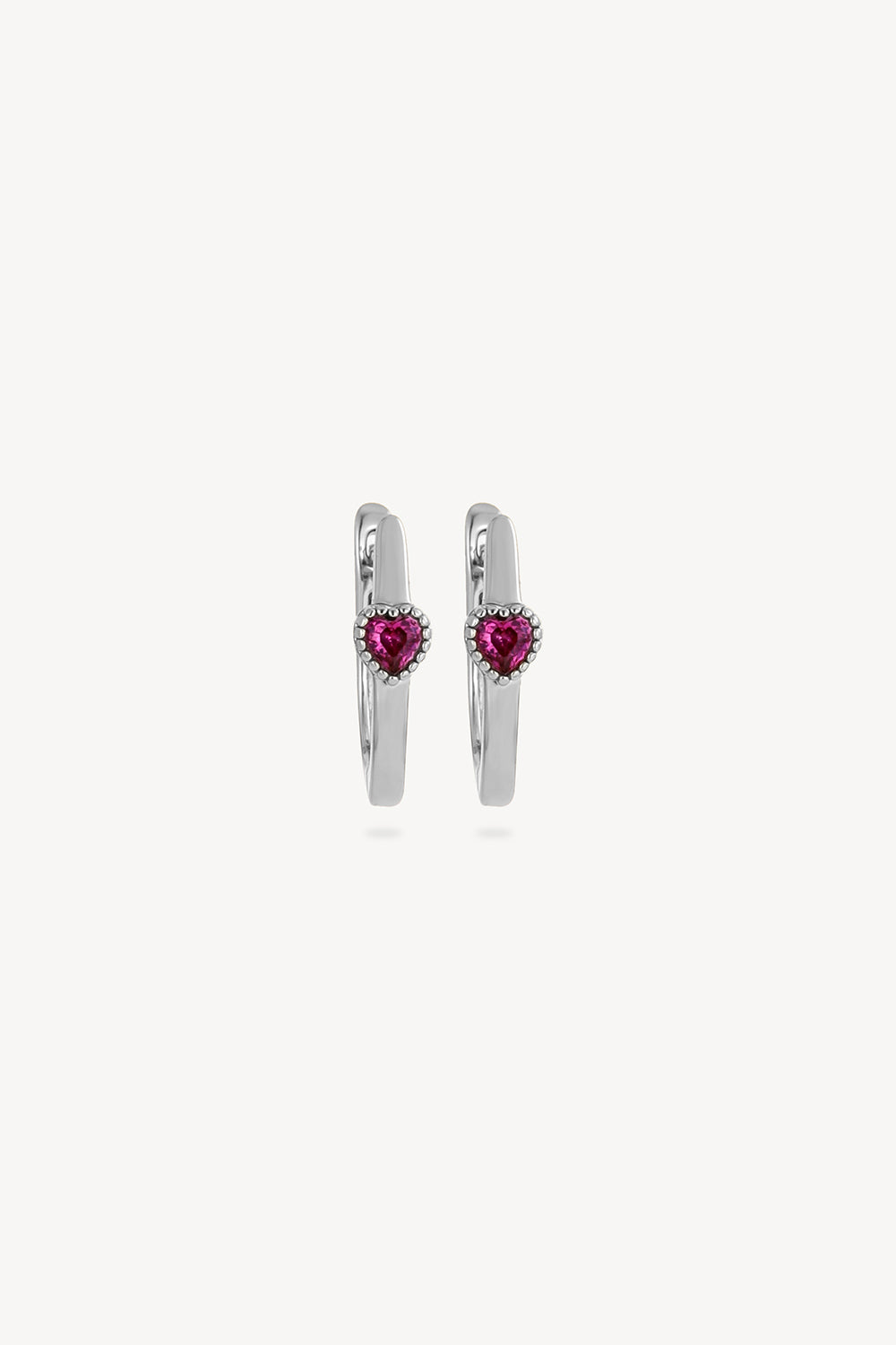Ruby Heart Hoop Earrings  Silver