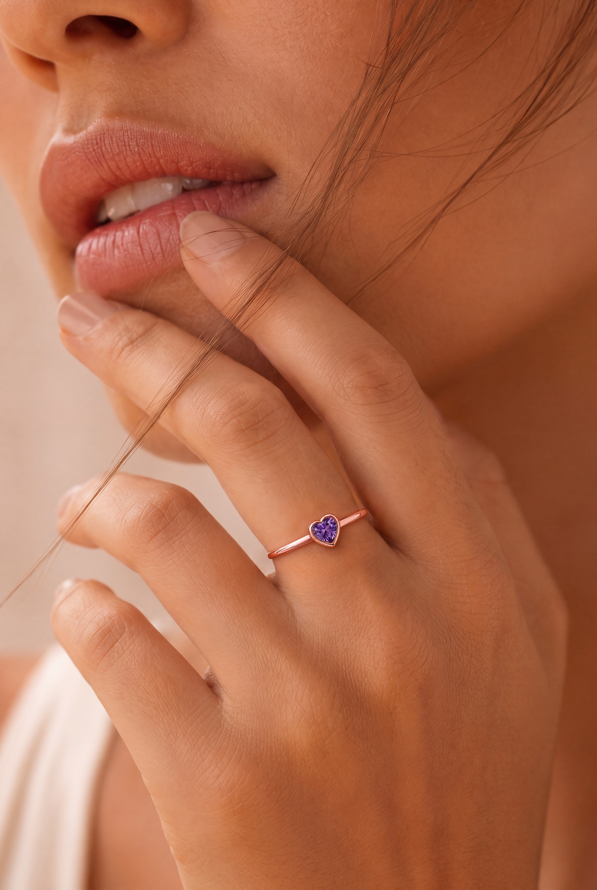 Purple Heart Solitaire Ring Rose Gold by Clair de Lune