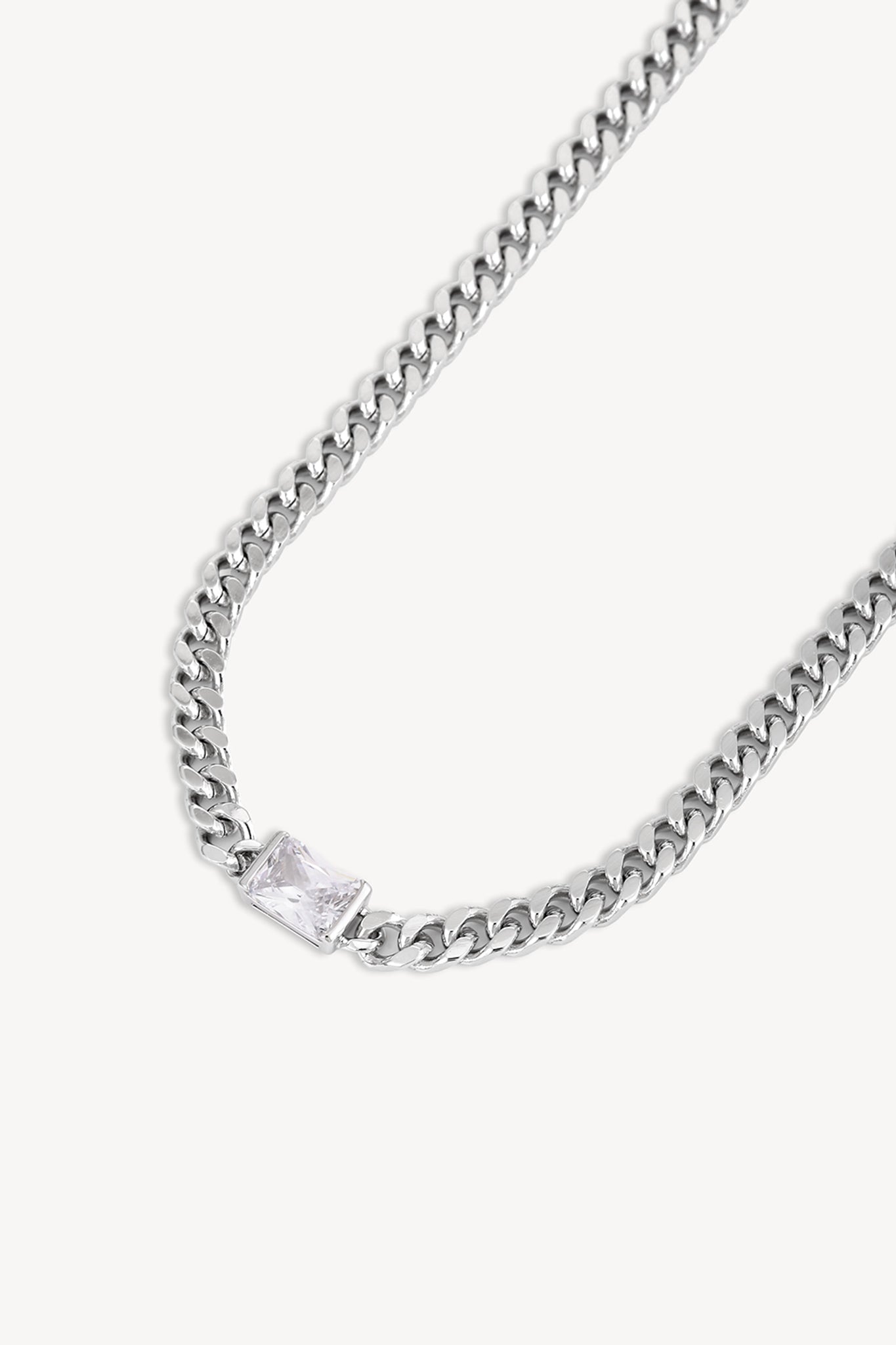 Solitaire Curb Necklace Silver