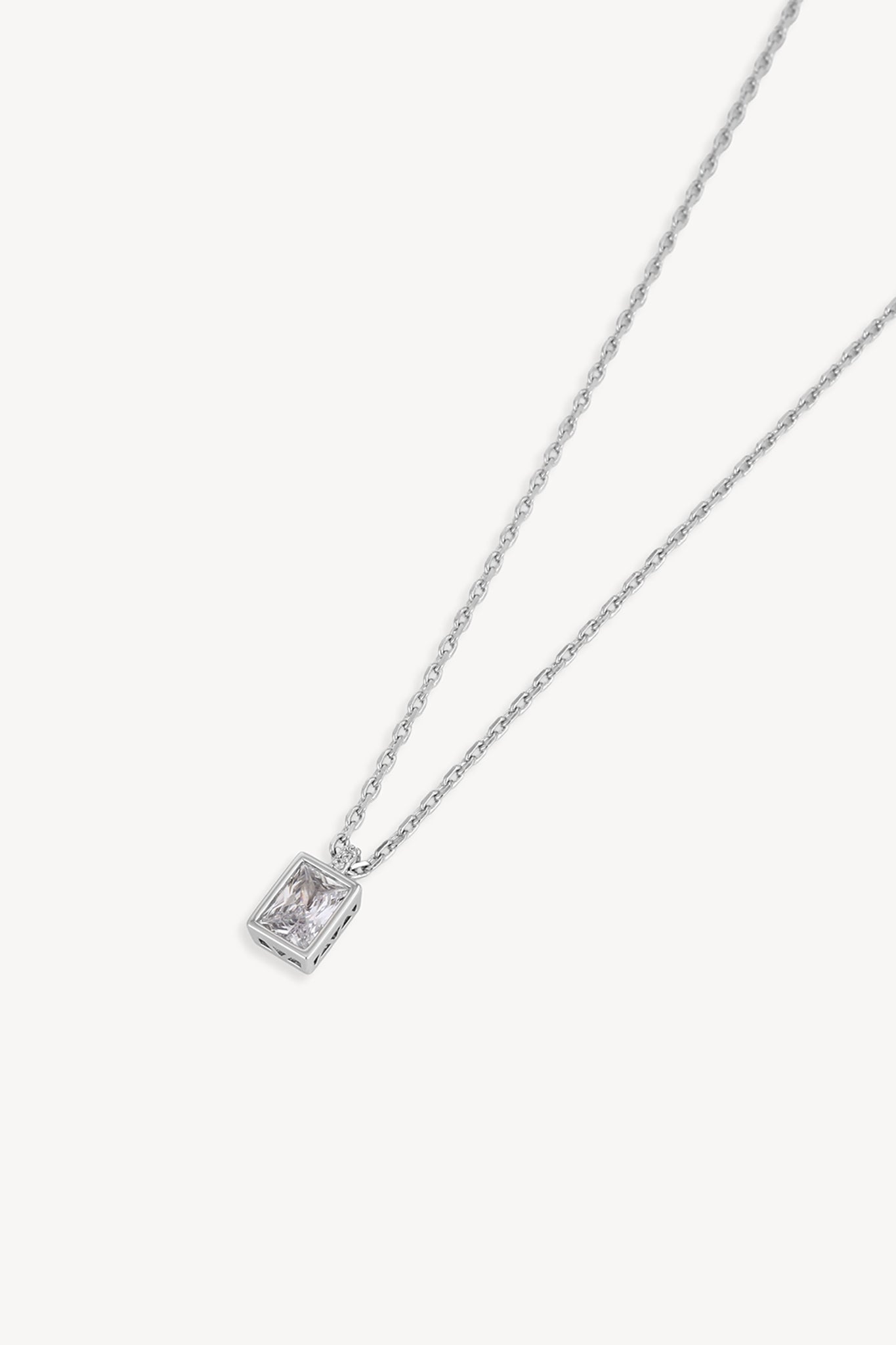 Square Solitaire Necklace Silver