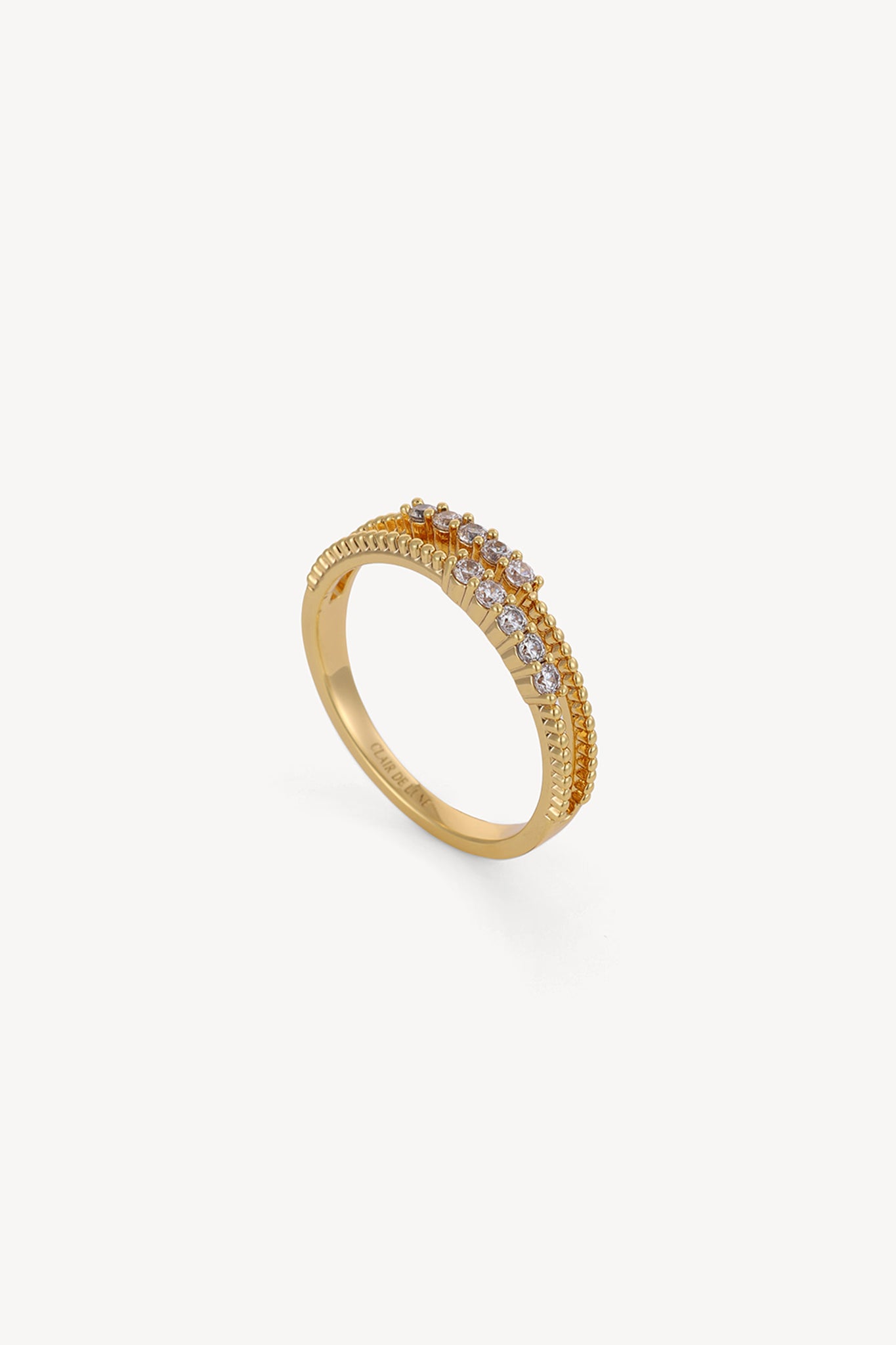 Dual Band Crystal Ring Gold
