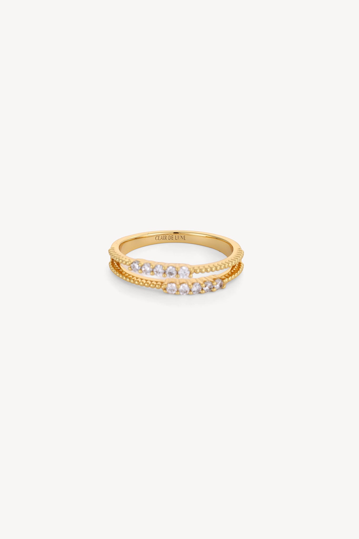 Dual Band Crystal Ring Gold