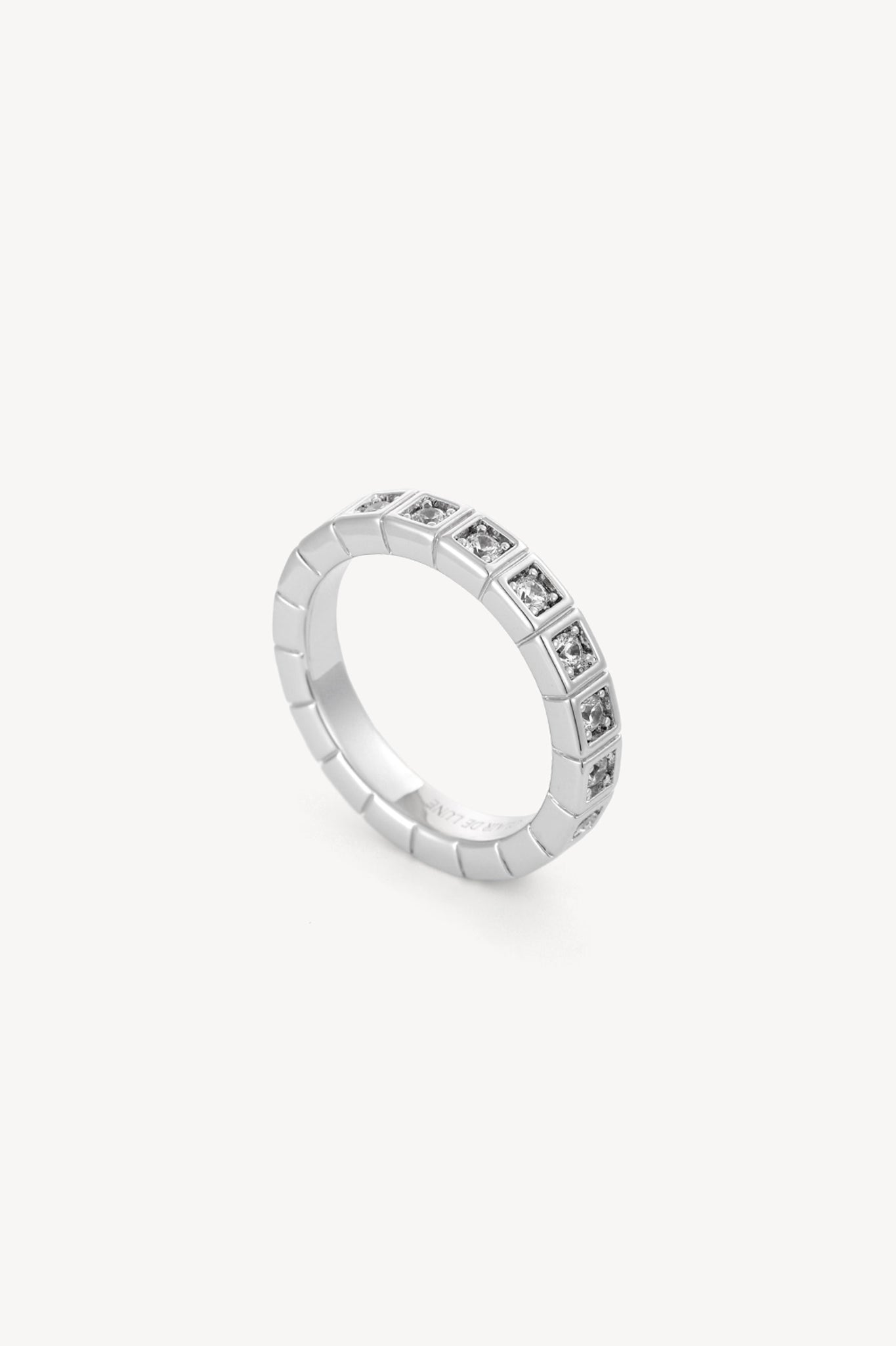 Square Crystal Band Ring Silver