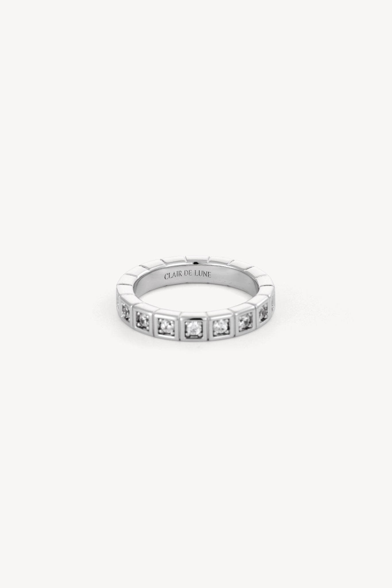 Square Crystal Band Ring Silver