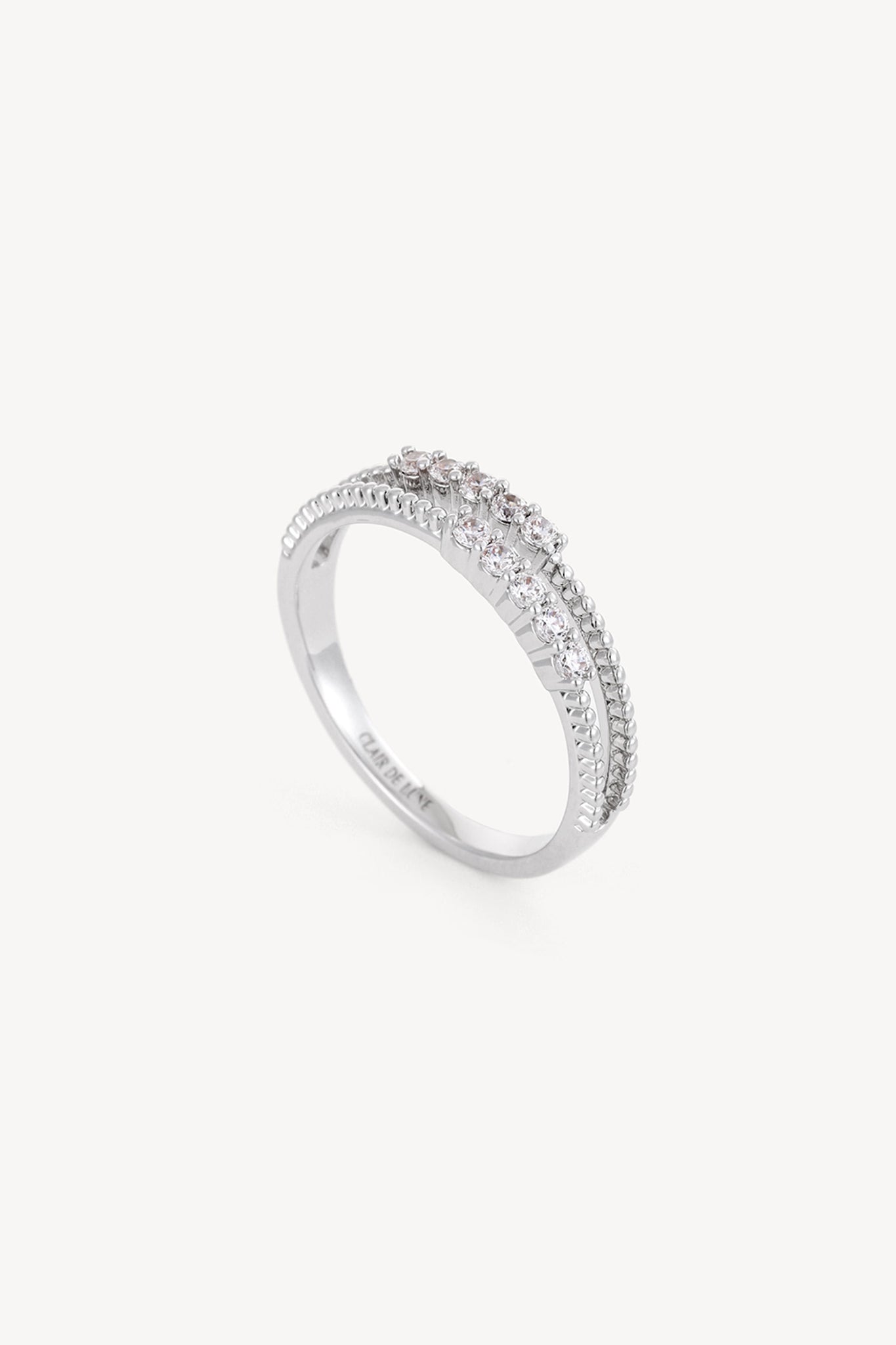 Dual Band Crystal Ring Silver
