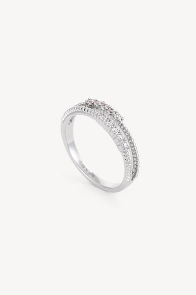 Dual Band Crystal Ring Silver