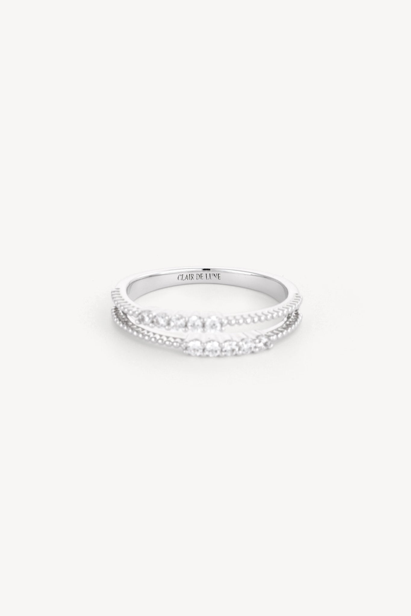 Dual Band Crystal Ring Silver