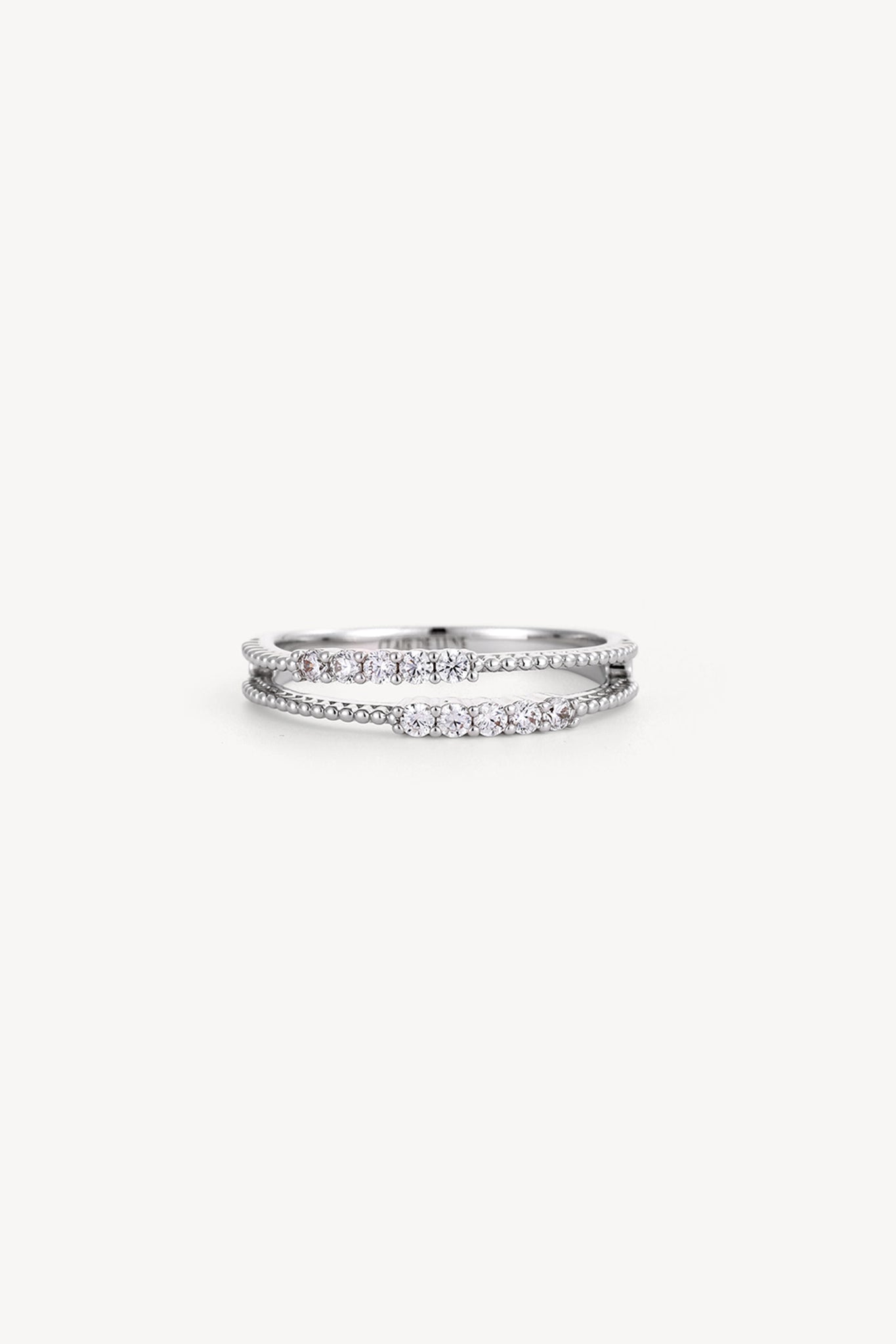 Dual Band Crystal Ring Silver