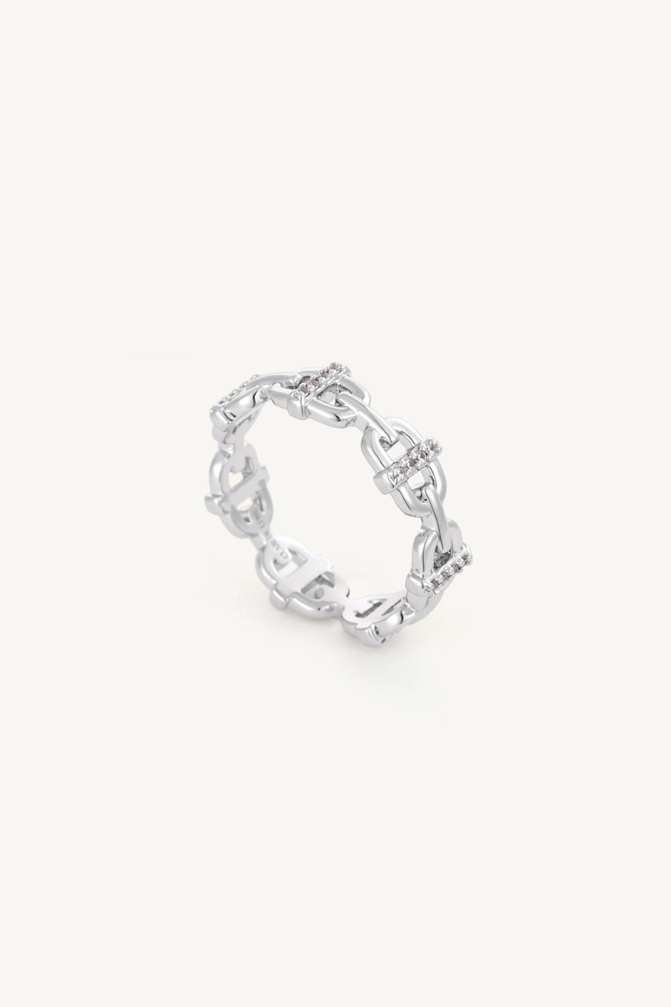 Chain Link Zircon Ring Silver
