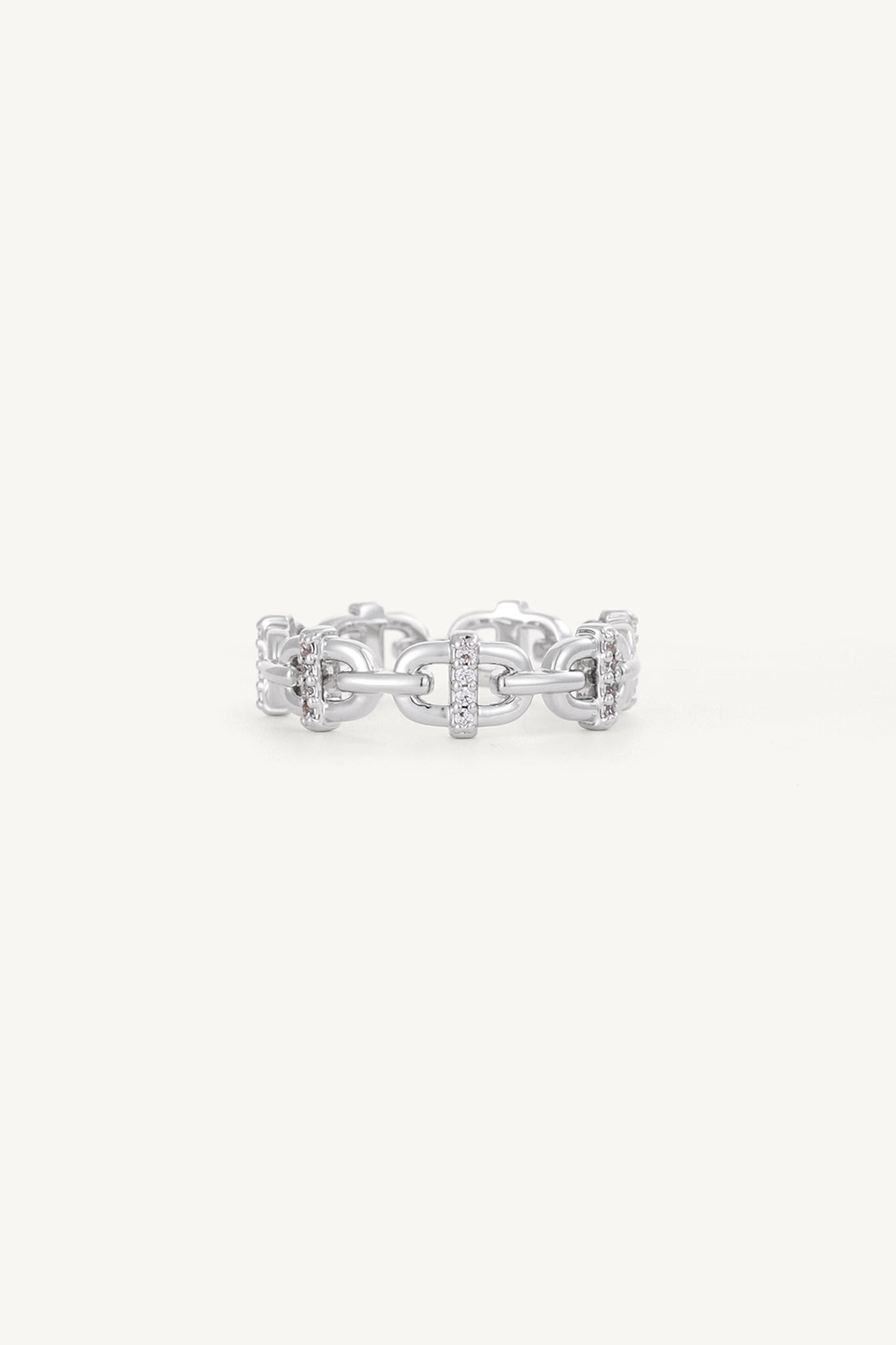 Chain Link Zircon Ring Silver