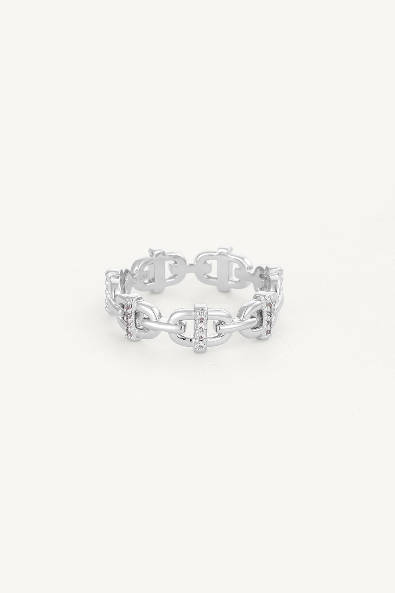 Chain Link Zircon Ring Silver